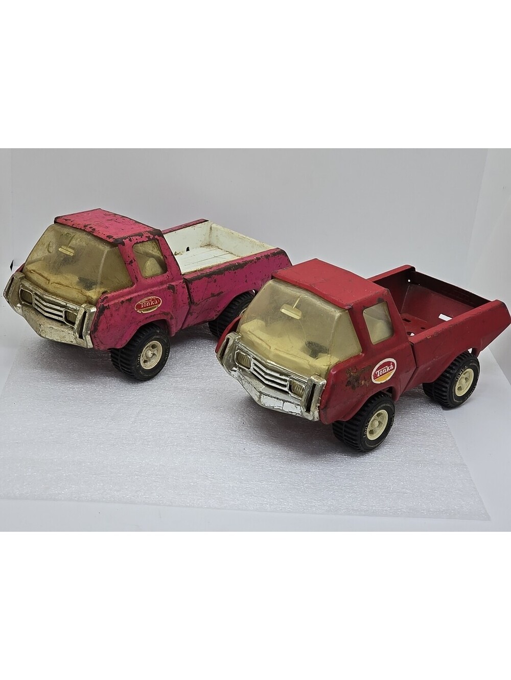 Lot Of 2 Vtg 1970's-80's Tonka Water Pumper Fire Truck 1 Pink 1 Red "As Is"